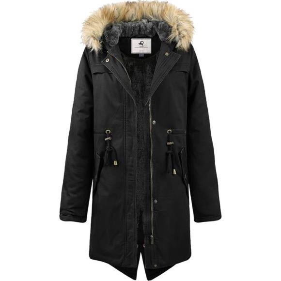 Fur Hood Black Wolf Black Fur Mens Coat Hooded Winter Coat Warm